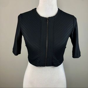 Zara Black Front Zip Ribbed Crop Top Small